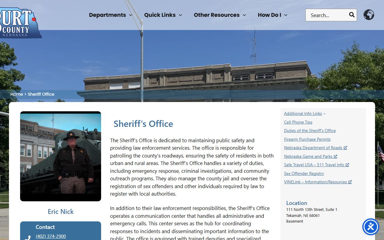 Burt County Jail records on the Burt County Sheriff's Office page