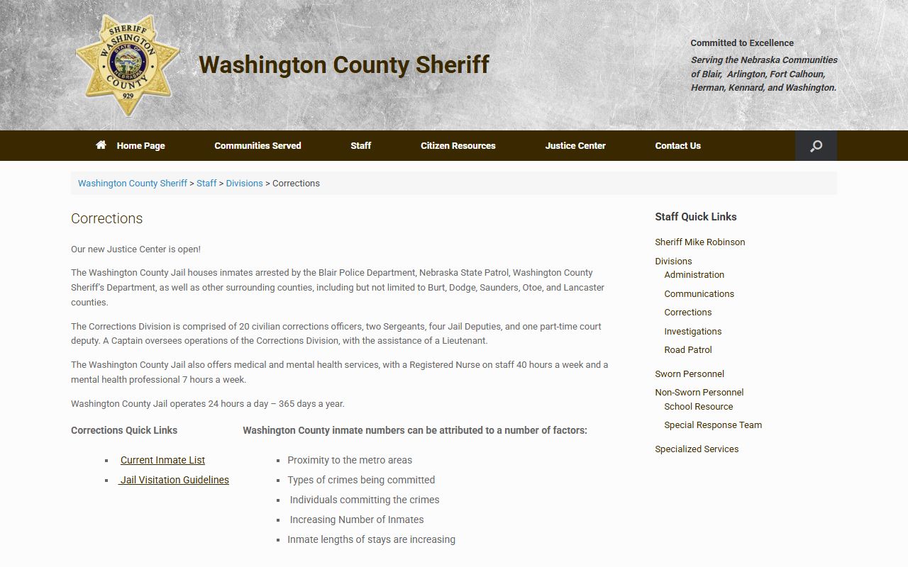 Washington County Jail records for Burt County regional custody
